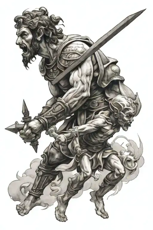David versus Goliath facing tattoo design idea