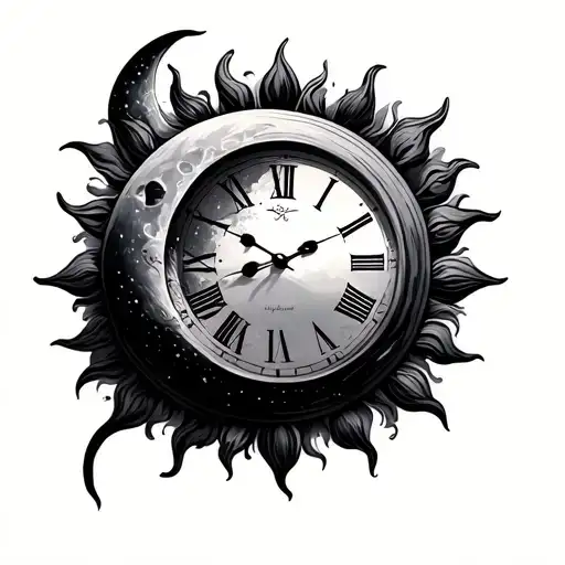 Sun and moon clock tattoo design idea