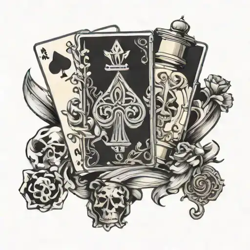4 of cups, 4 of swords, 4 of clubs of Spanish deck, traditional tattoo tattoo design idea