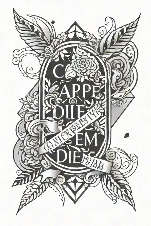 "Design a tattoo for the right forearm with the phrase 'carpe diem' subtly integrated into an abstract, geometric compos tattoo design idea