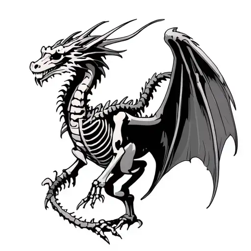 medieval dragon skeleton with wings tattoo design idea