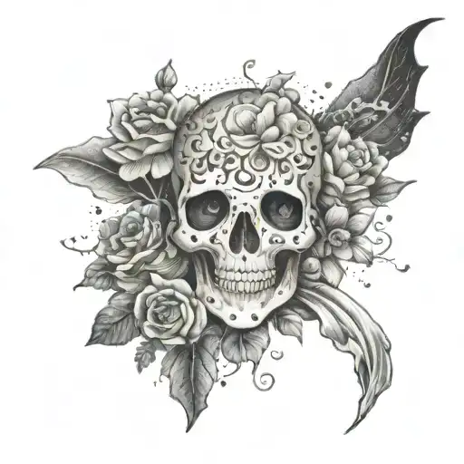 sheet ghost and flowers surrounding them tattoo design idea