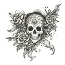 sheet ghost and flowers surrounding them tattoo design idea