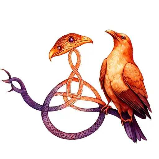 snake celtic knot intertwined and raven perched  tattoo design idea