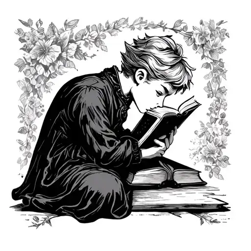 The little prince character reading a book tattoo design idea