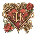 intertwined heart with initials A and K integrated in it tattoo design idea