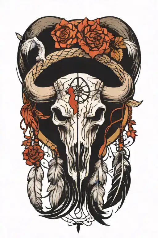 dream catcher buffalo skull tattoo design idea