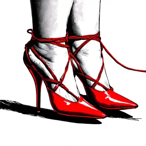 red high heels with legs in Shibari bondage tattoo design idea