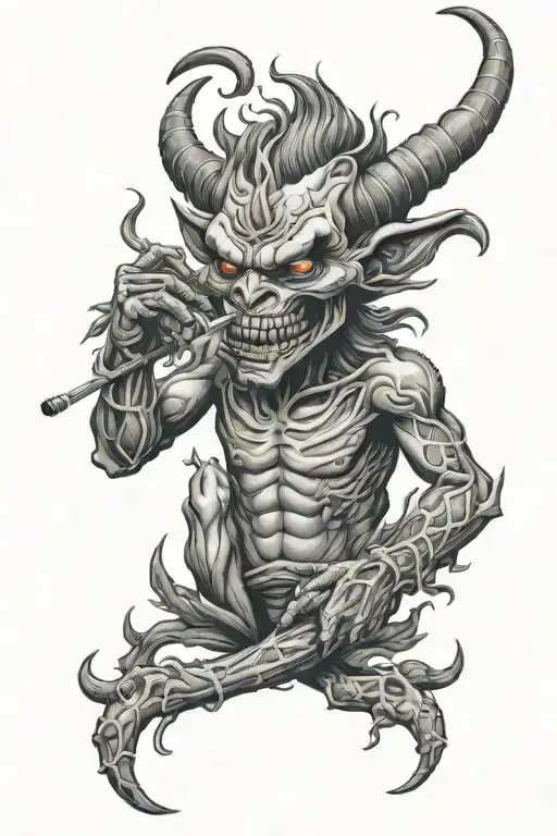 Demon smoking weed tattoo design idea