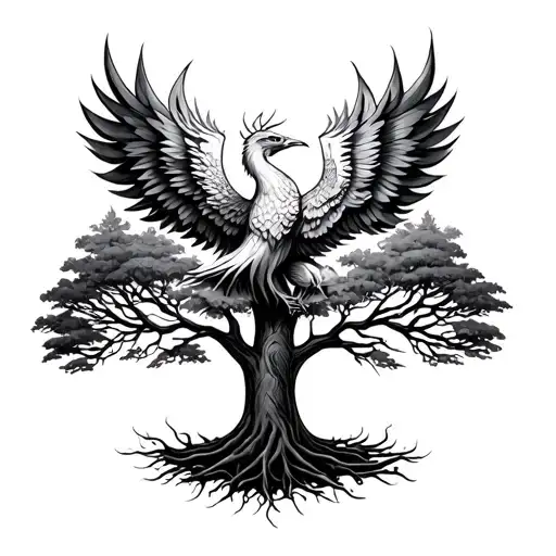 tree of life with phoenix in the tree tattoo design idea
