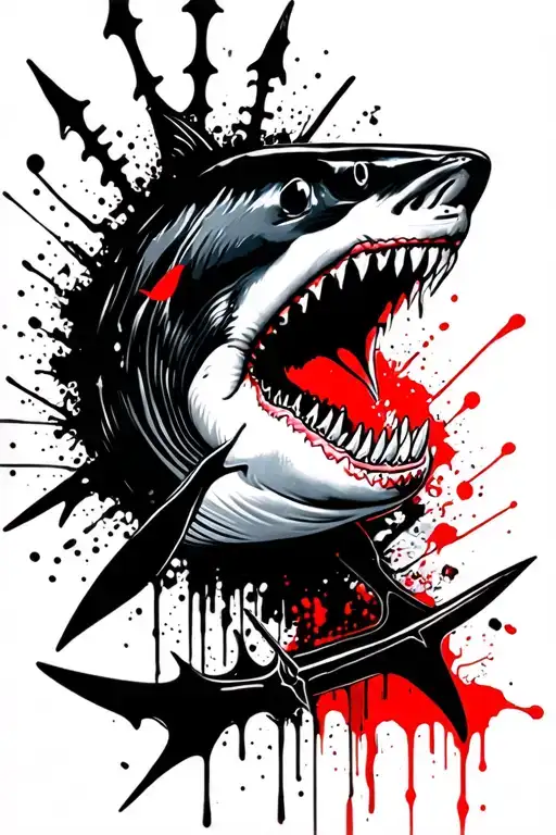 shark and trident tattoo design idea