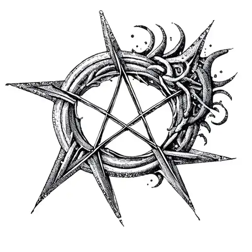 a Pentagram and a chaos star merging together tattoo design idea