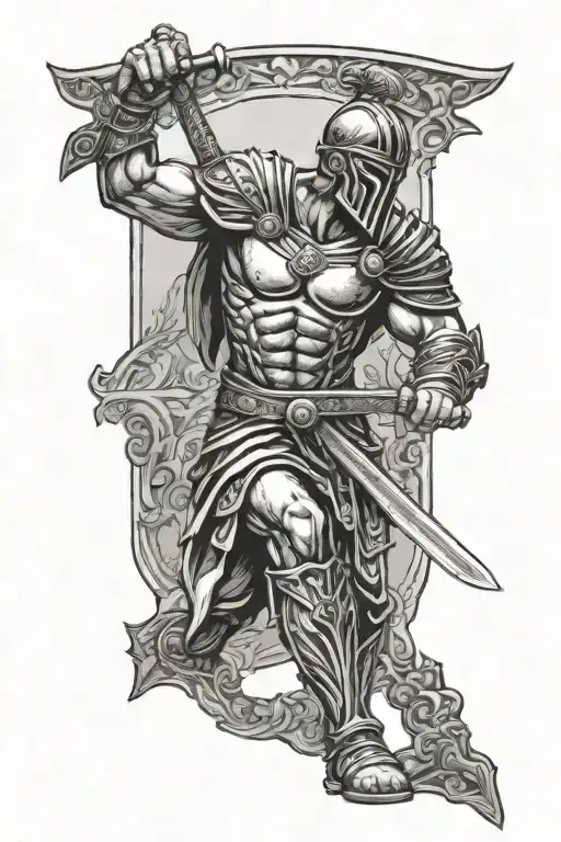 ROMAN GLADIATOR HOLDING SWORD tattoo design idea