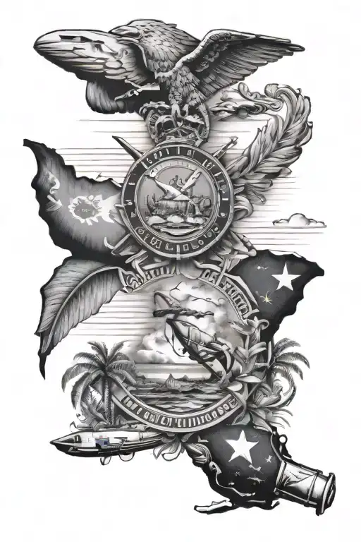 military and florida beaches mixed tattoo design idea