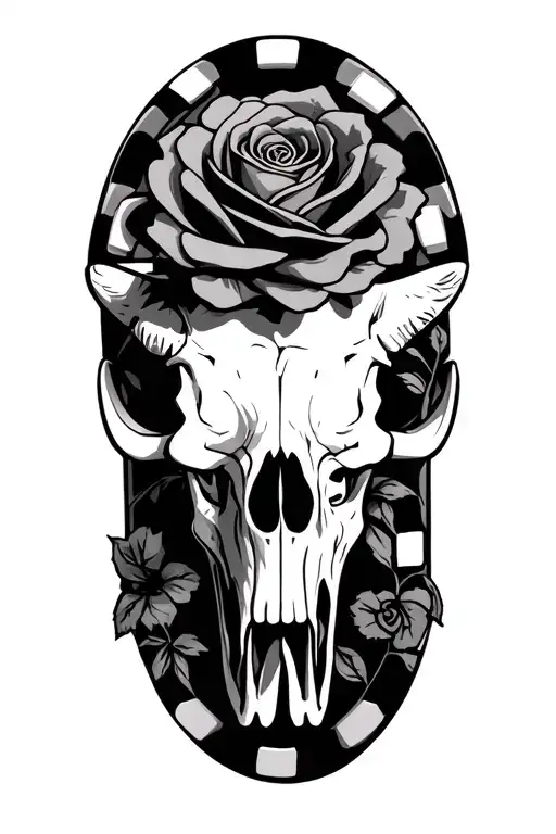 roses poker chips barbwire western bull skull tattoo design idea