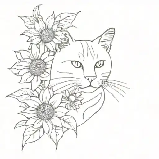 orange cat with sunflowers and oranges cute aesthetic tattoo design idea