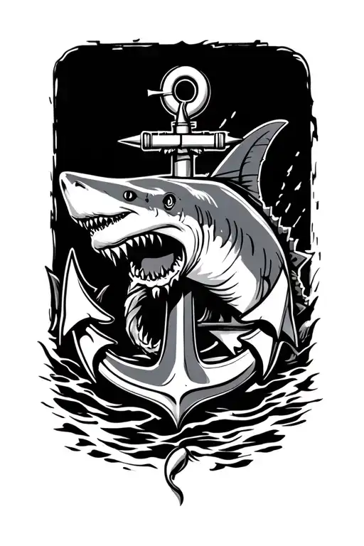 boat anchor and compass shark emerging tattoo design idea