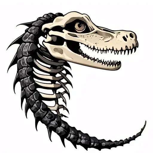 alligator tail skeleton with partial flesh tattoo design idea