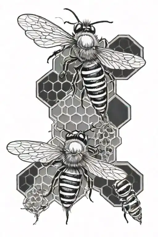 honeycomb pattern and honeybee tattoo design idea