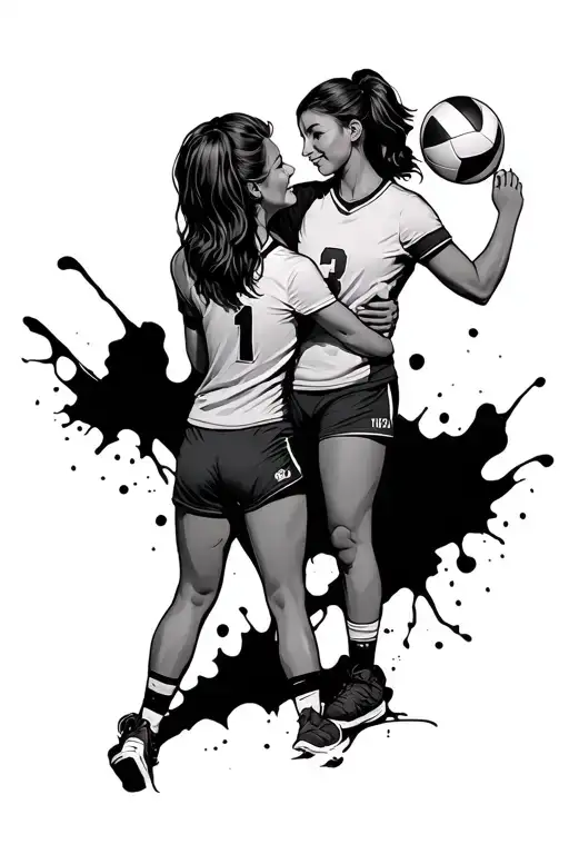 volleyball best friends matching dark theme sleeve tattoo design idea