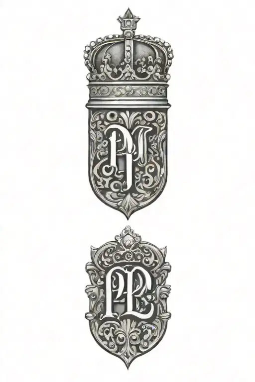 queens crown P L D letters tattoo design idea