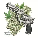 weed guns money music themed tattoo iceberg  tattoo design idea