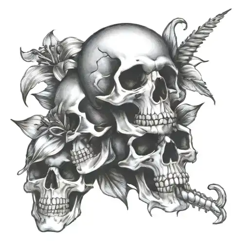 drugs,rockabilly, scorpio, lillies,skulls tattoo design idea