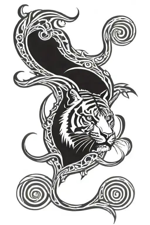 tiger head stripes morph into human ribs tattoo design idea