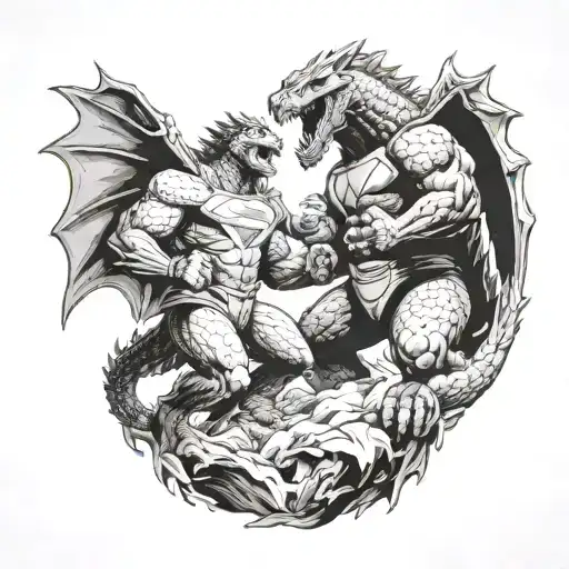 Godzilla and Superman fighting tattoo design idea
