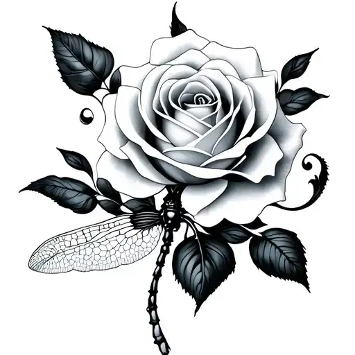 Dragonfly white rose tattoo design idea