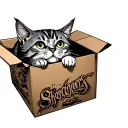 shrodengers cat with string coming out of the box tattoo design idea