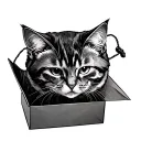 shrodengers cat with string coming out of the box tattoo design idea