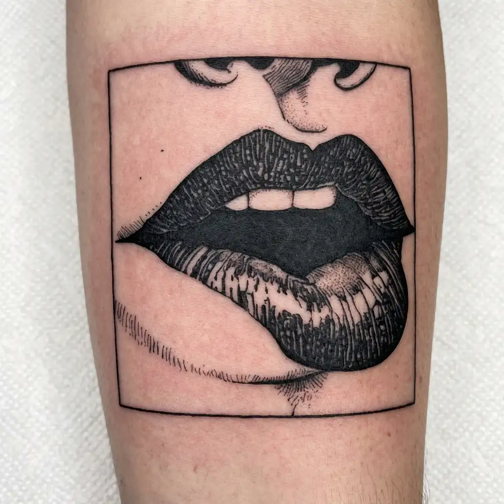 penis and lips open for a kiss tattoo design idea