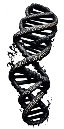 DNA double helix made of words power posion pain joy royalty loyalty tattoo design idea