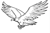 Aggressive flying hawk silhouette with open wings from side view without wool and head content tattoo design idea