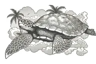 turtle, palm tree and clouds tattoo design idea