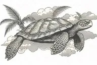 turtle, palm tree and clouds tattoo design idea