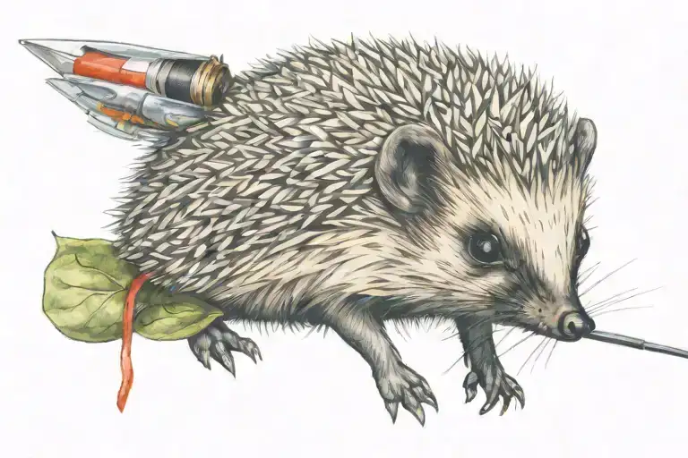 oil painting a hedgehog sewing needle tattoo design idea