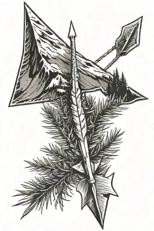 arrow arrowhead is a mountaintop the stem is a branch and the arrow feathers are pinetrees tattoo design idea