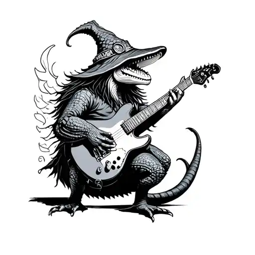 lizard wizard playing guitar tattoo (King Gizzard) tattoo design idea