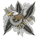 leafs around eagle and snake tattoo design idea