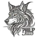 philip name  in a wolf head tattoo design idea