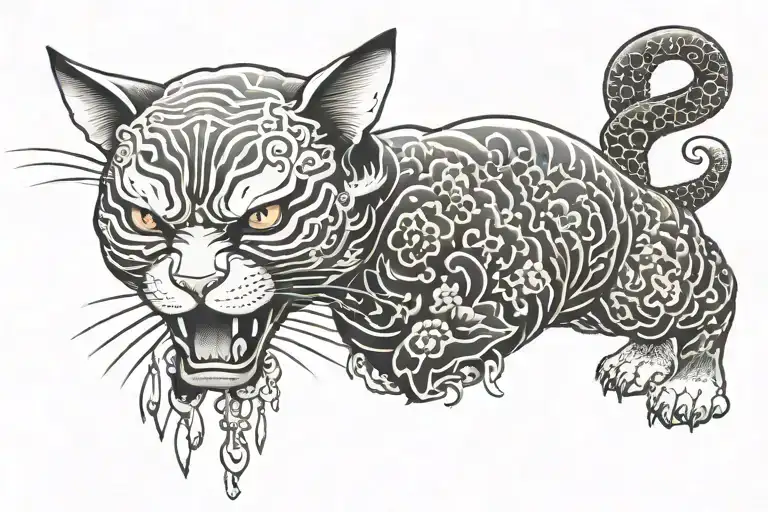 head of an evil bald cat tattoo design idea