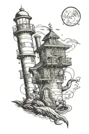 racoon lighthouse tattoo design idea