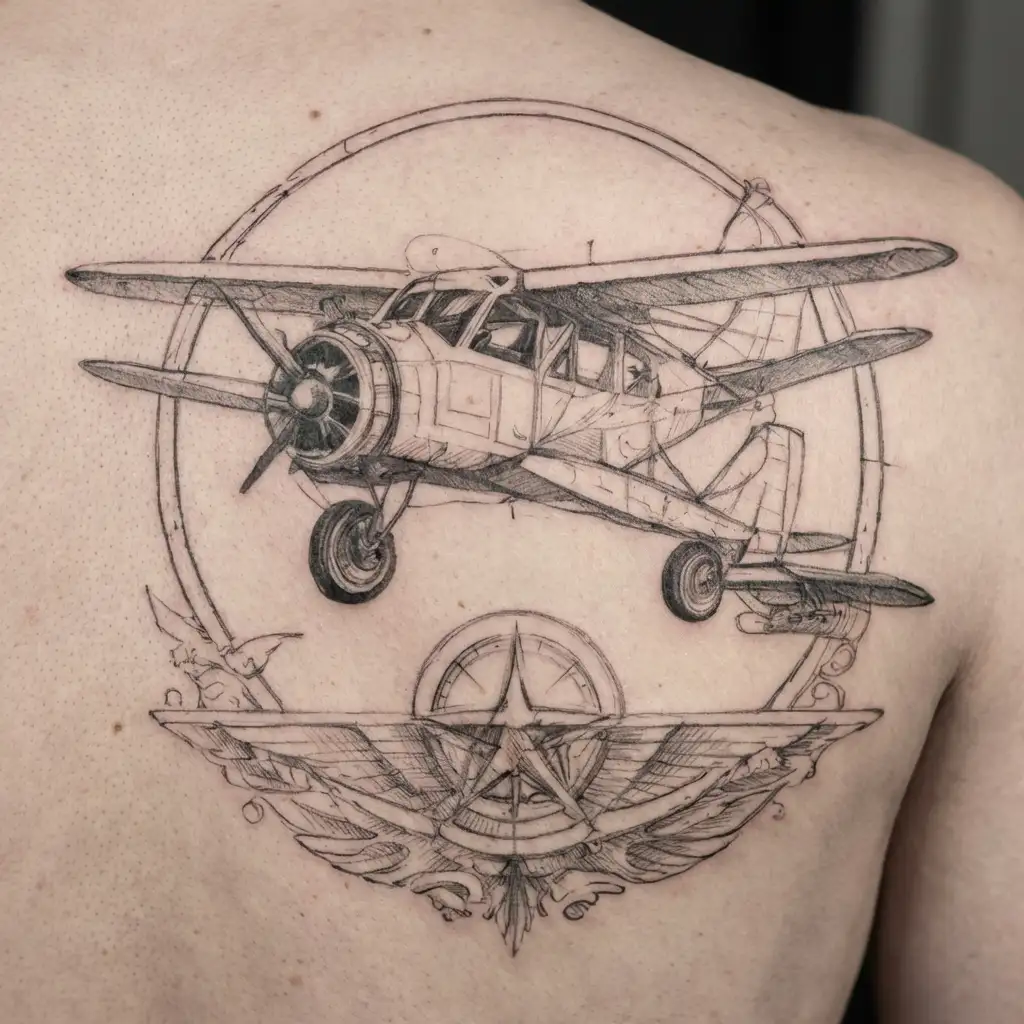 Gemini symbol aviation engineer with a aircraft tattoo design idea