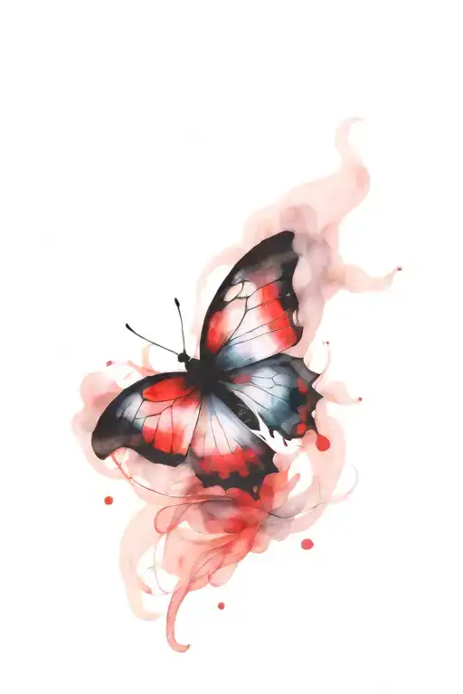 butterfly, water, gradient, black, smoke, abstract, red tattoo design idea