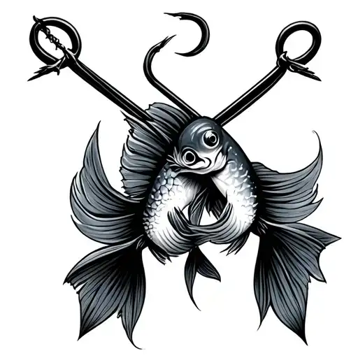 fish hooks crossing each other tattoo design idea