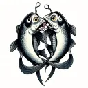 fish hooks crossing each other tattoo design idea