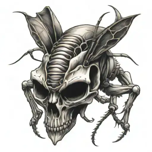 praying mantis skull tattoo design idea