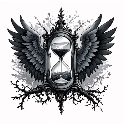 hourglass, mirror, wings, tree tattoo design idea